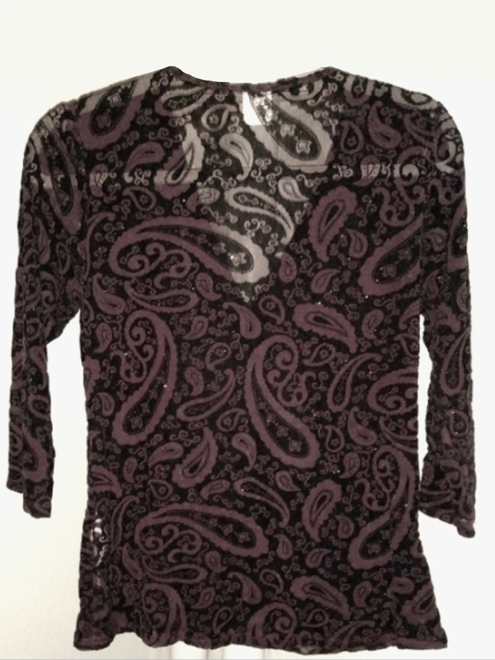 Purple Black Burnout Velvet Blouse Paisley Semi Sheer Goth Whimsygoth Wrap Top - Picture 2 of 14